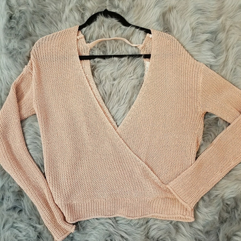 Forever21 low wrap pink mesh sweater